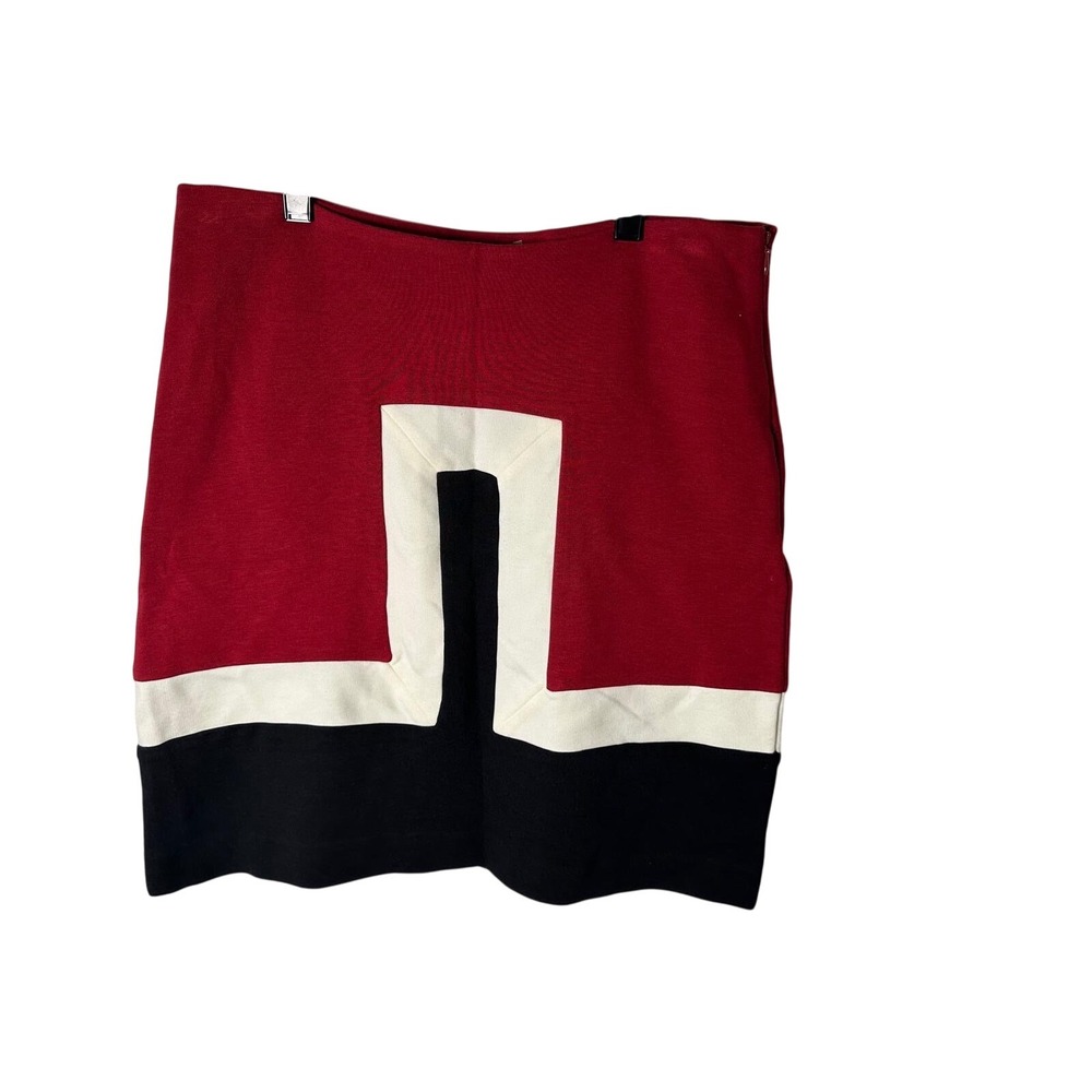 KENAR Color Block Mini Skirt Geometric Maroon Black White Cotton Blend Size 8
